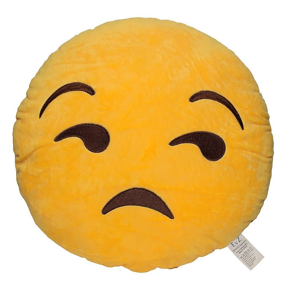 EvZ Unamused Plush Pillow, 32cm - Soft Emoticon Cushion for Sarcastic Office Decor & Gifts