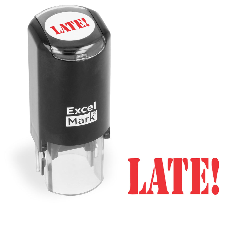 ExcelMark 'Late!' Self-Inking Round Teacher Stamp - Red Ink, 5/8" Impression
