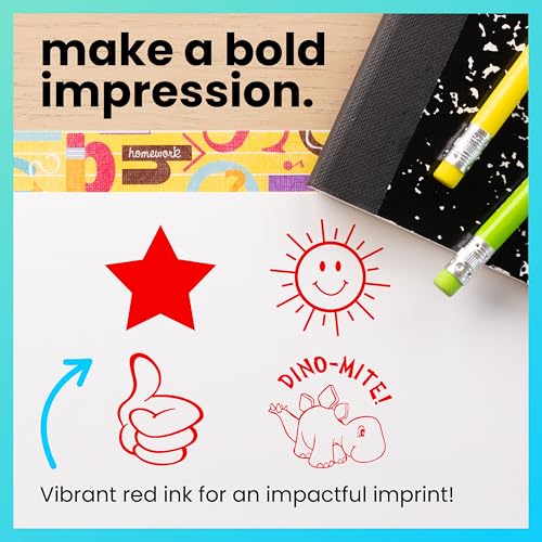 ExcelMark Round Self-Inking Teacher Stamp – Solid Red Star, 5/8" Diameter