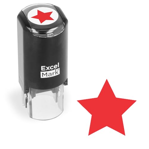 ExcelMark Round Self-Inking Teacher Stamp – Solid Red Star, 5/8" Diameter
