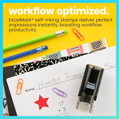 ExcelMark Round Self-Inking Teacher Stamp – Solid Red Star, 5/8" Diameter