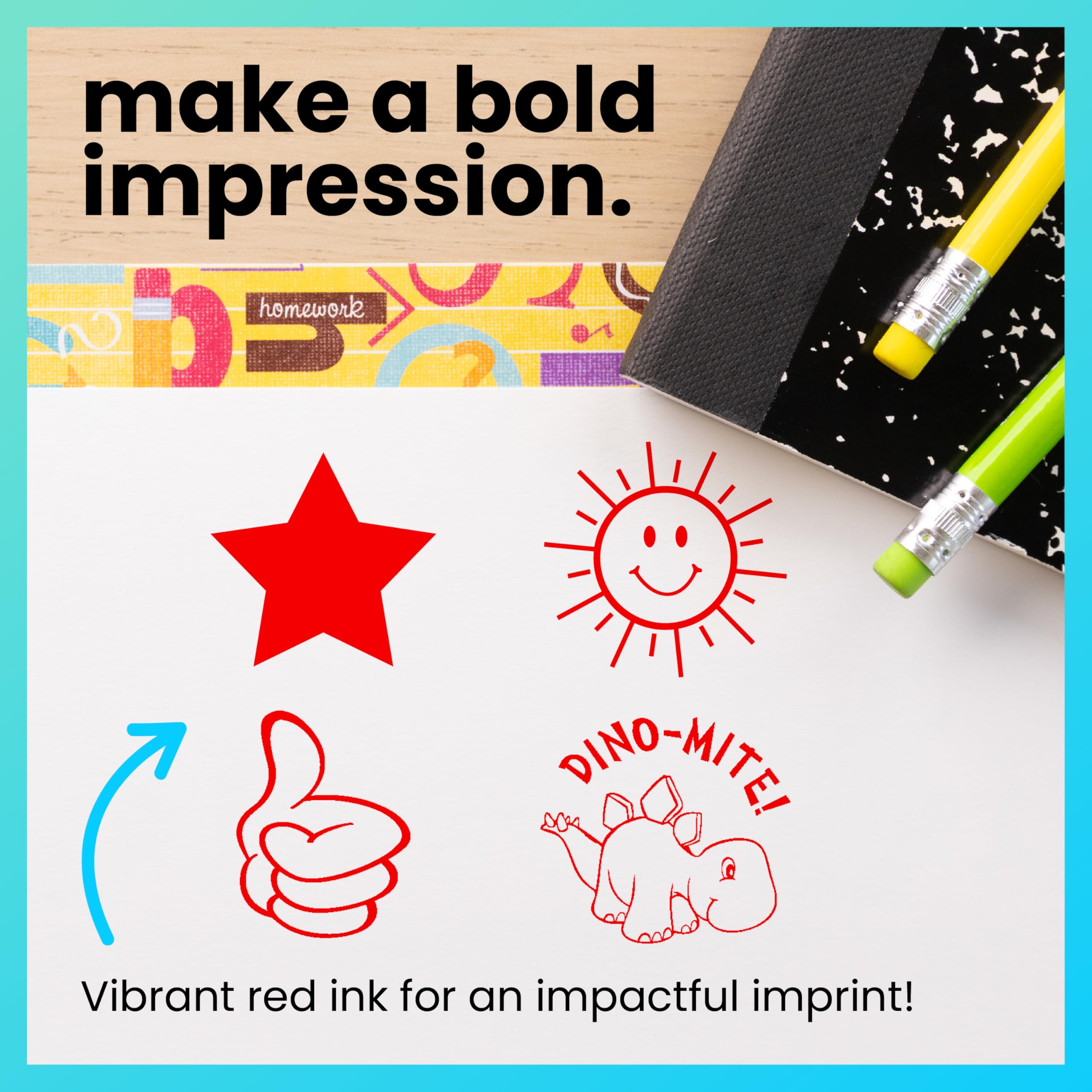 ExcelMark Round Teacher Stamp – Thumbs Up Outline Red Ink Self-Inking