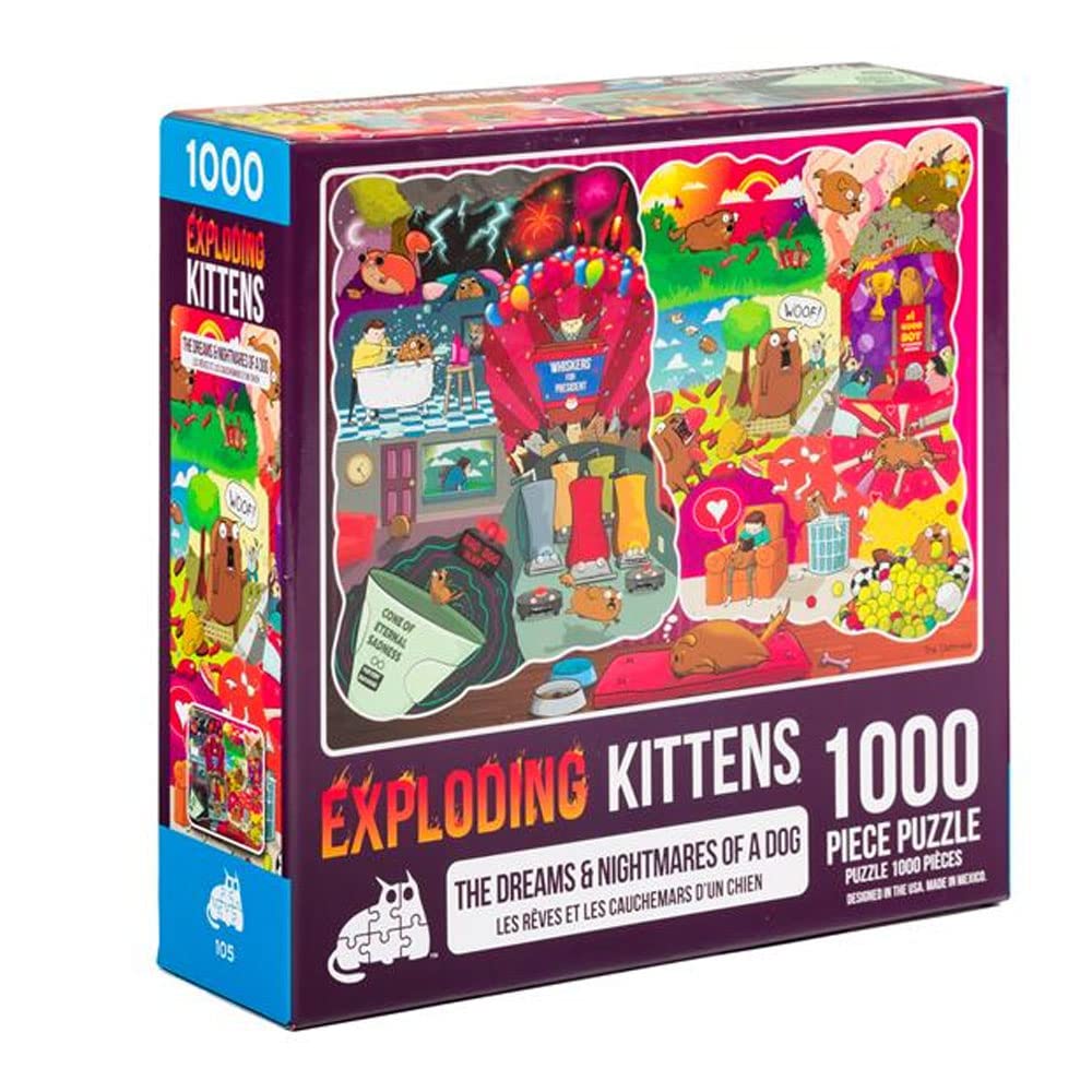 Exploding Kittens 1000-Piece Puzzle: The Dreams and Nightmares of a Dog – Adult Jigsaw with Whimsical Art