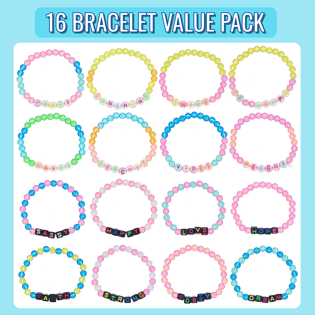 EXPRESSIONS 16pc Glow in the Dark Tear & Share Bracelets – Colorful Letter Beaded Friendship Jewelry for Kids & Teens