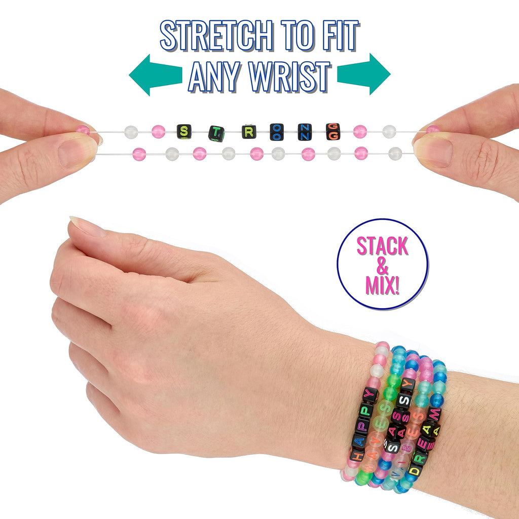 EXPRESSIONS 16pc Glow in the Dark Tear & Share Bracelets – Colorful Letter Beaded Friendship Jewelry for Kids & Teens