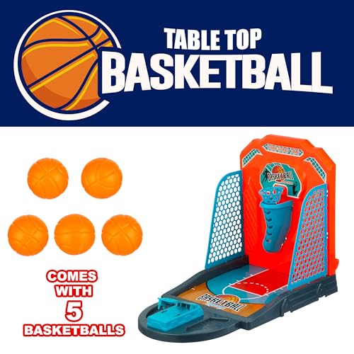 EXPRESSIONS Tabletop Basketball Game - Mini Desktop Hoop with 5 Balls for Office, Kids, and Travel Fun