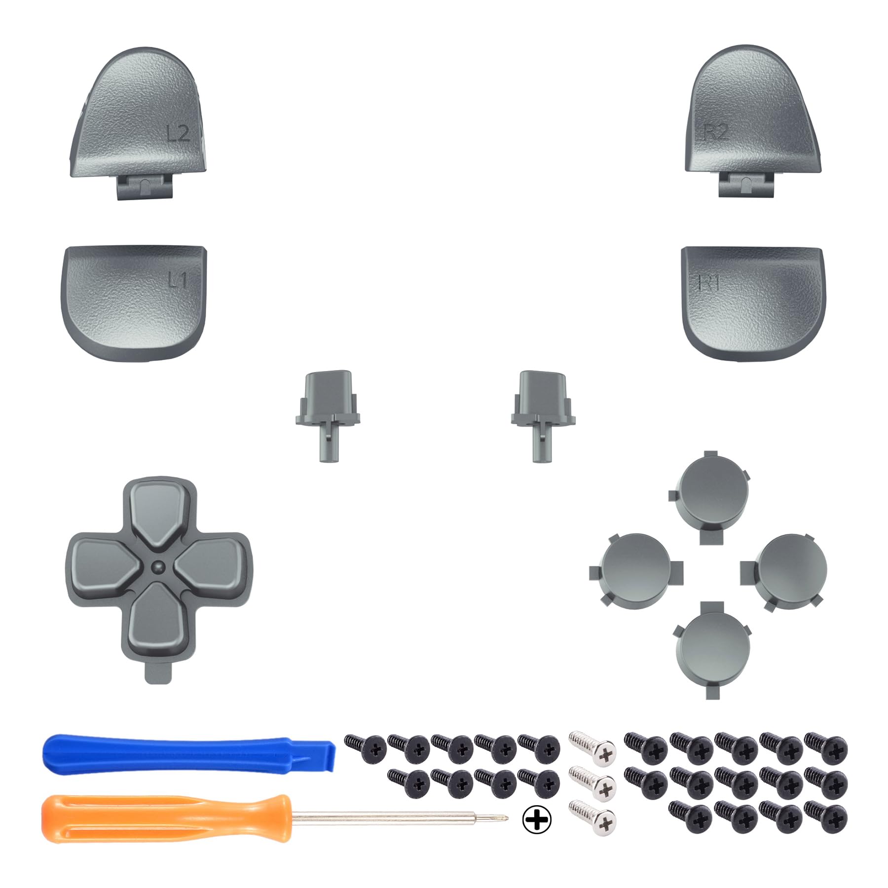 eXtremeRate PS5 Controller Button Replacement Set - Steel Gray, Compatible with BDM-030/040/050/060 (Tools Included)
