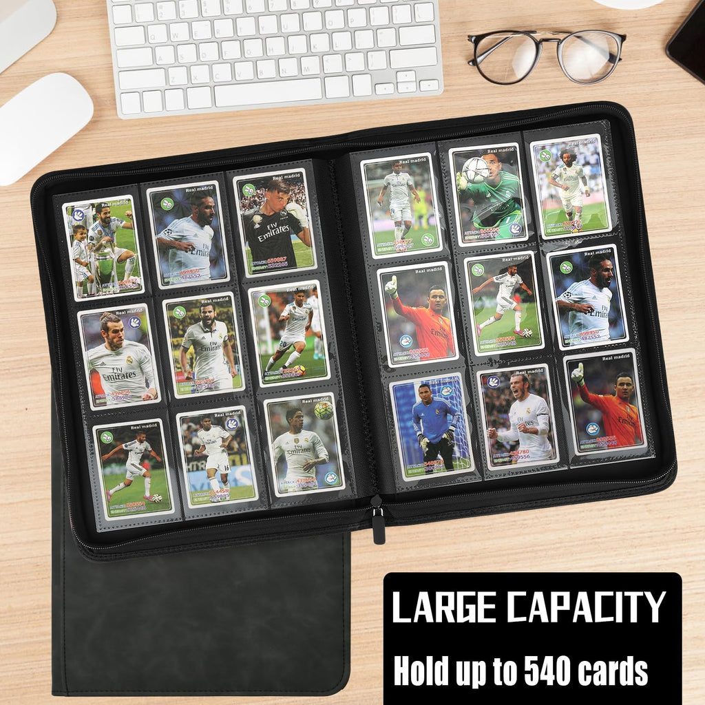 EYEGLEAM 540-Pocket Card Binder – Black PU Leather Album for MTG, TCG, Sports Cards
