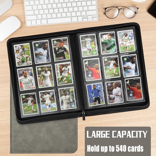 EYEGLEAM 540-Pocket Trading Card Binder – Grey PU Leather Album for MTG, TCG, Sports Cards