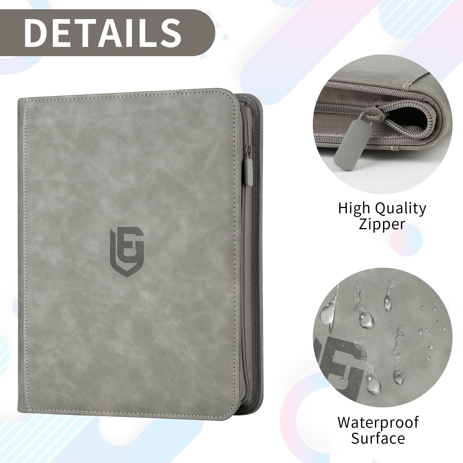 EYEGLEAM 540-Pocket Trading Card Binder – Grey PU Leather Album for MTG, TCG, Sports Cards