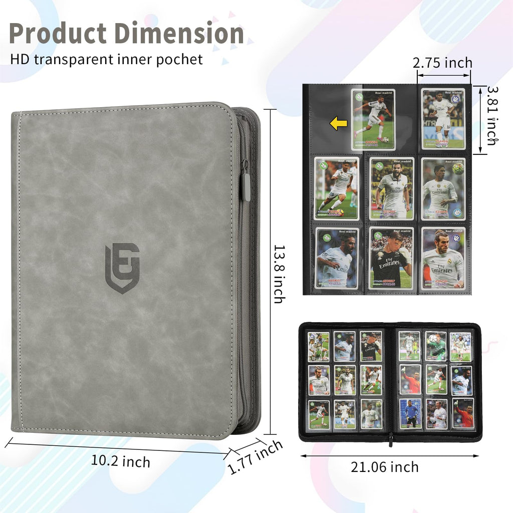 EYEGLEAM 540-Pocket Trading Card Binder – Grey PU Leather Album for MTG, TCG, Sports Cards