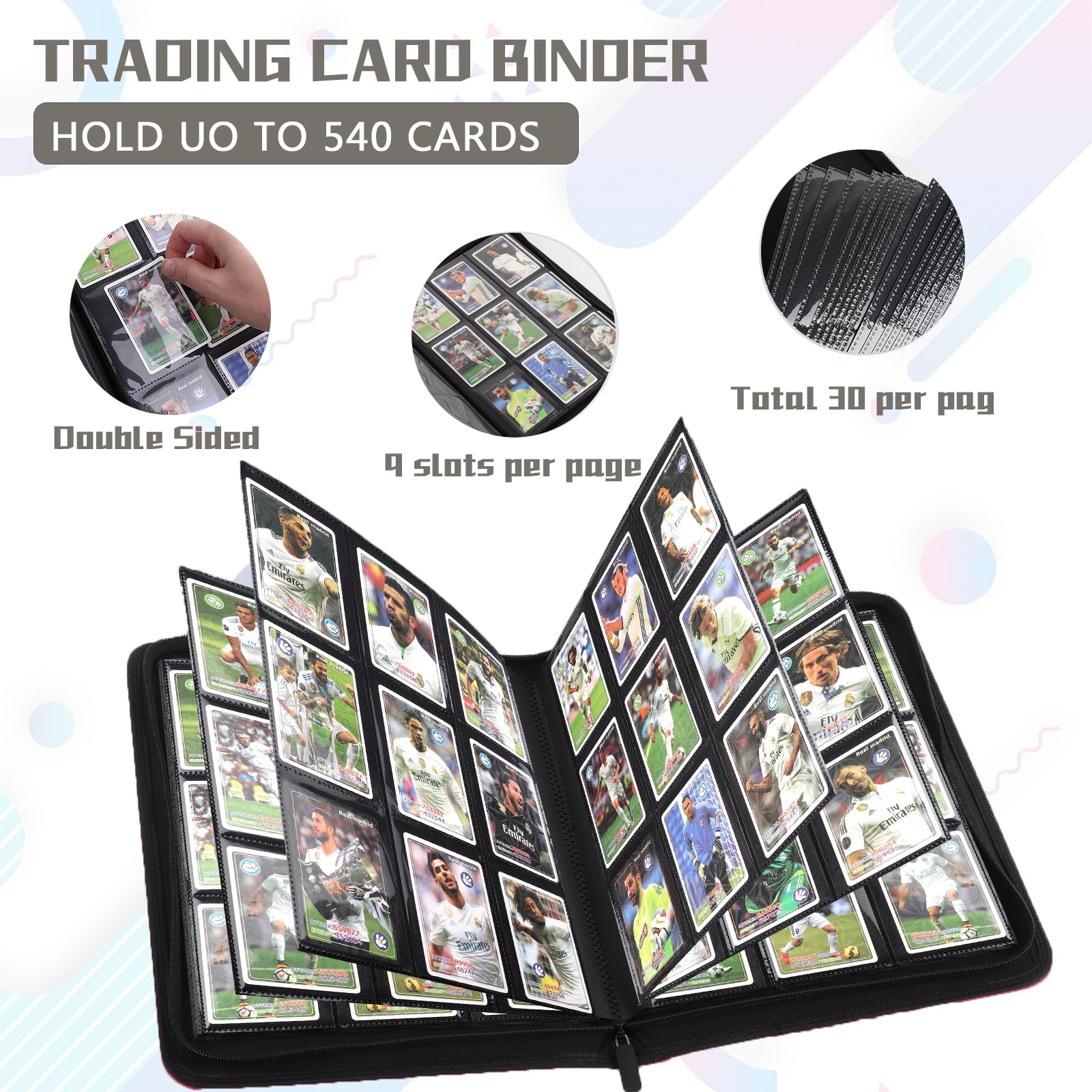 EYEGLEAM 540-Pocket Trading Card Binder – Grey PU Leather Album for MTG, TCG, Sports Cards