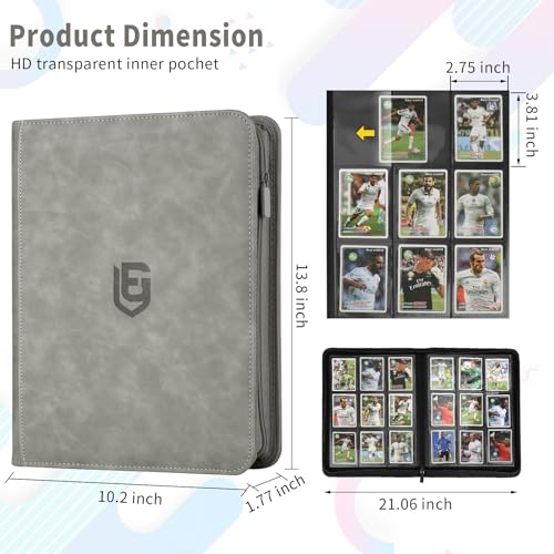 EYEGLEAM 540-Pocket Trading Card Binder – Grey PU Leather Album for MTG, TCG, Sports Cards