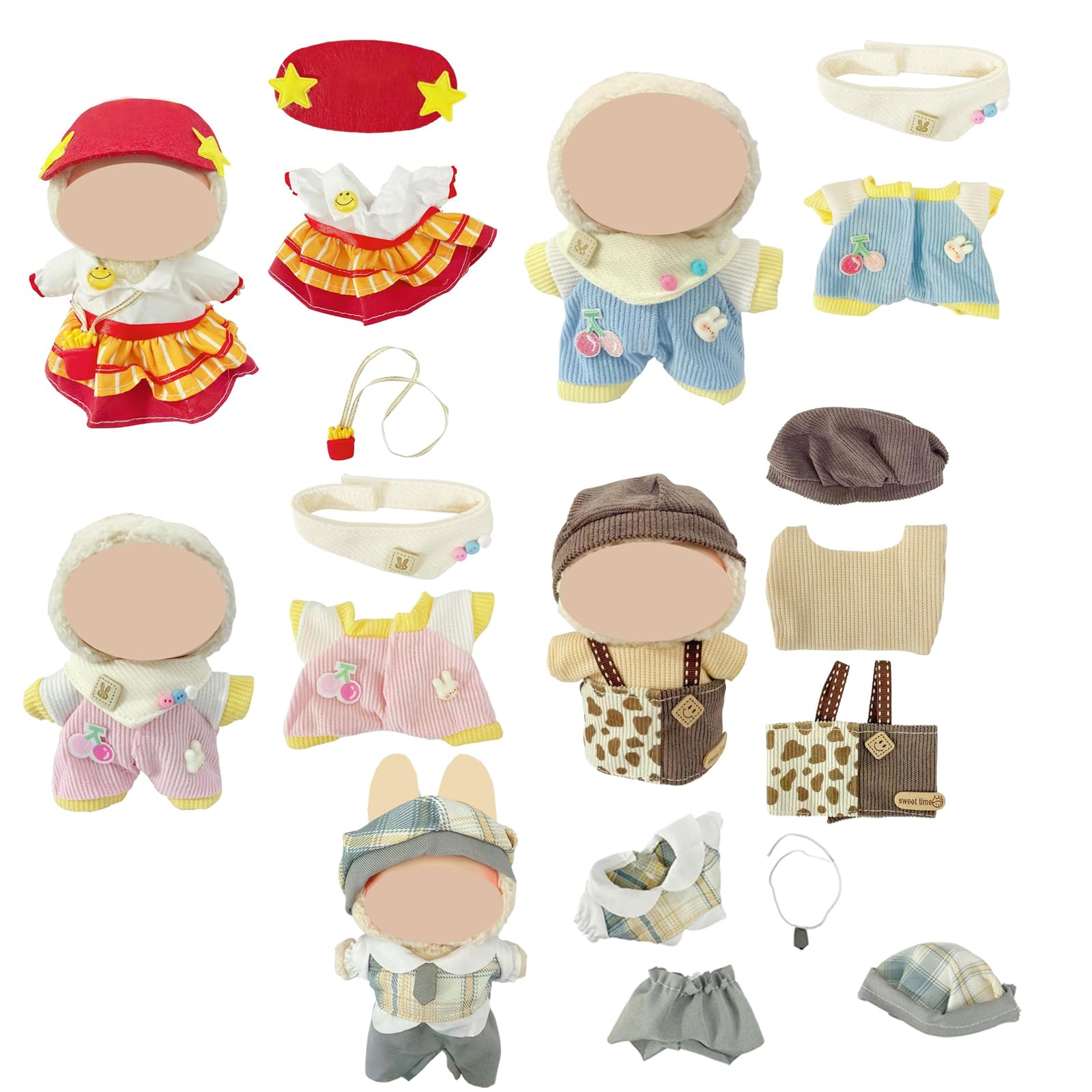 Ezcora 5-Pack Doll Clothes for 17cm Labubu-Style Dolls – Unique Outfits with Accessories, No Doll Included