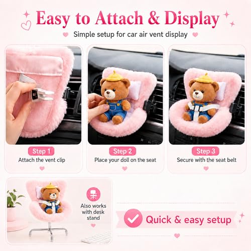 Ezcora Doll Car Seat for 10-17 cm Dolls – Clip-On Car Vent Mount, Includes Desk Display Leg, Green