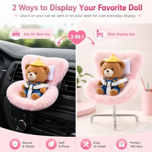 Ezcora Doll Car Seat for 10-17 cm Dolls – Purple Vent Clip with Safety Strap and Desktop Leg