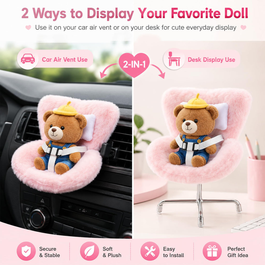 Ezcora Doll Car Seat for 10-17 cm Dolls – Purple Vent Clip with Safety Strap and Desktop Leg