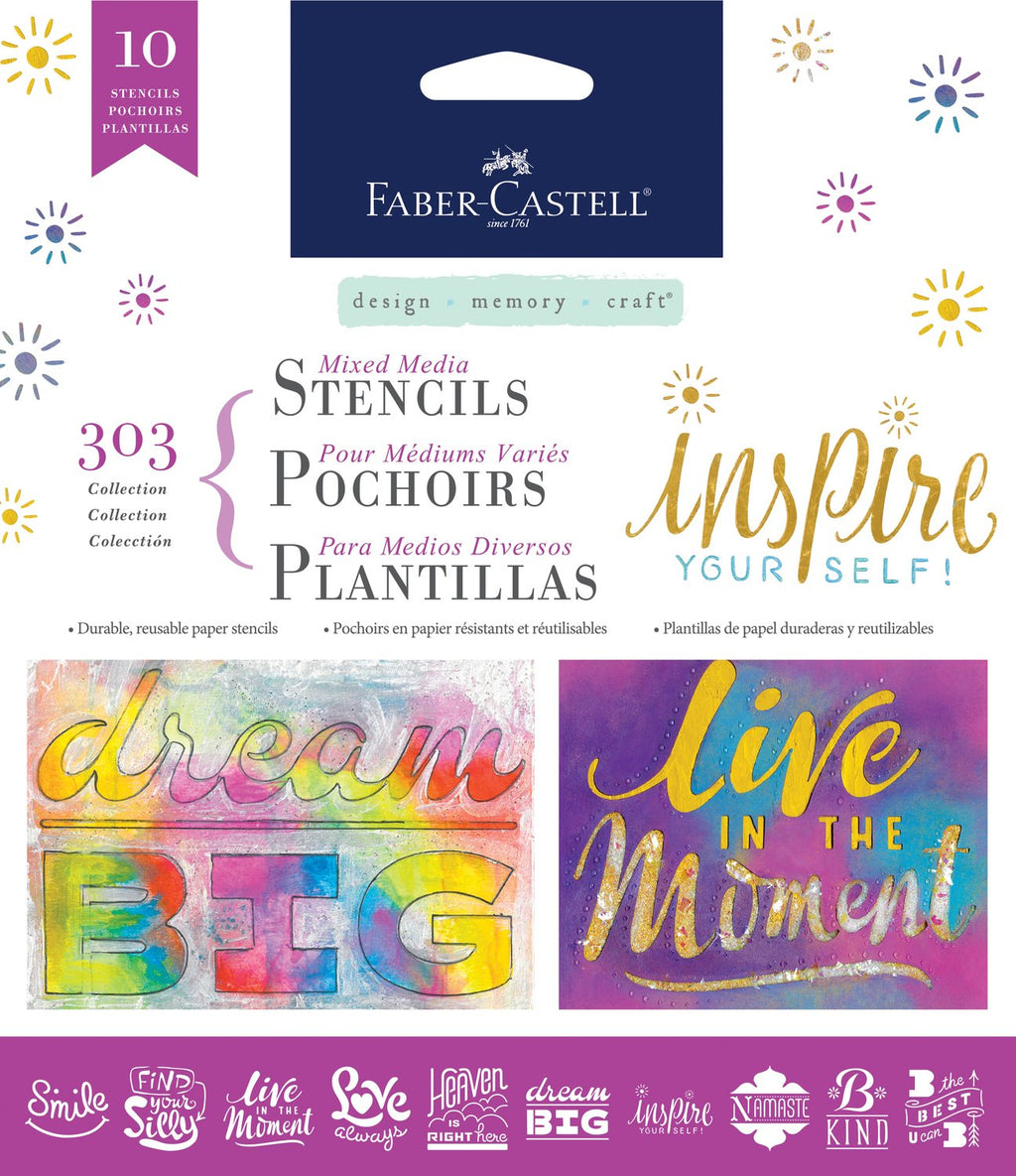 Faber-Castell 10-Pack Mixed Media Stencils: Inspirational 6.5x6.5 Inch Paper Templates