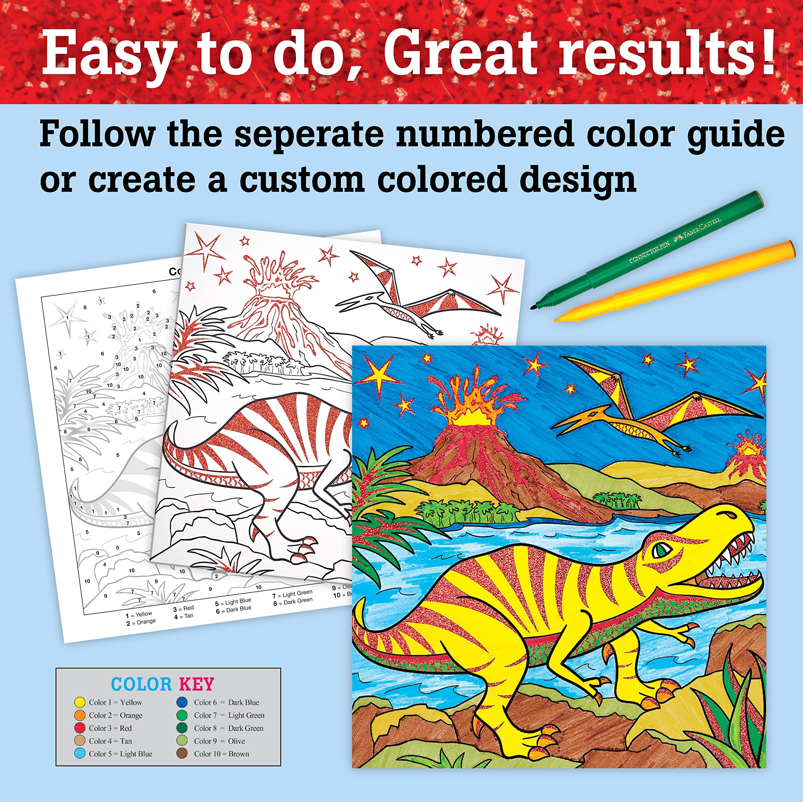 Faber-Castell Color by Number Foil Fun – T-Rex Dinosaur Art Kit