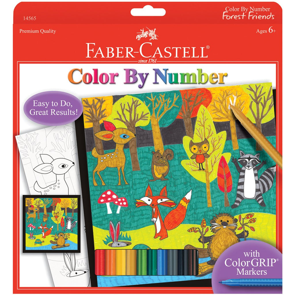 Faber-Castell Color by Number Woodland Forest Friends Kit with 10 Markers and Display Board