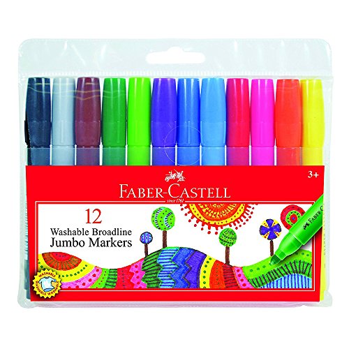 Faber-Castell Jumbo Broad Line Markers - 12 Non-Toxic Coloring Markers for Kids
