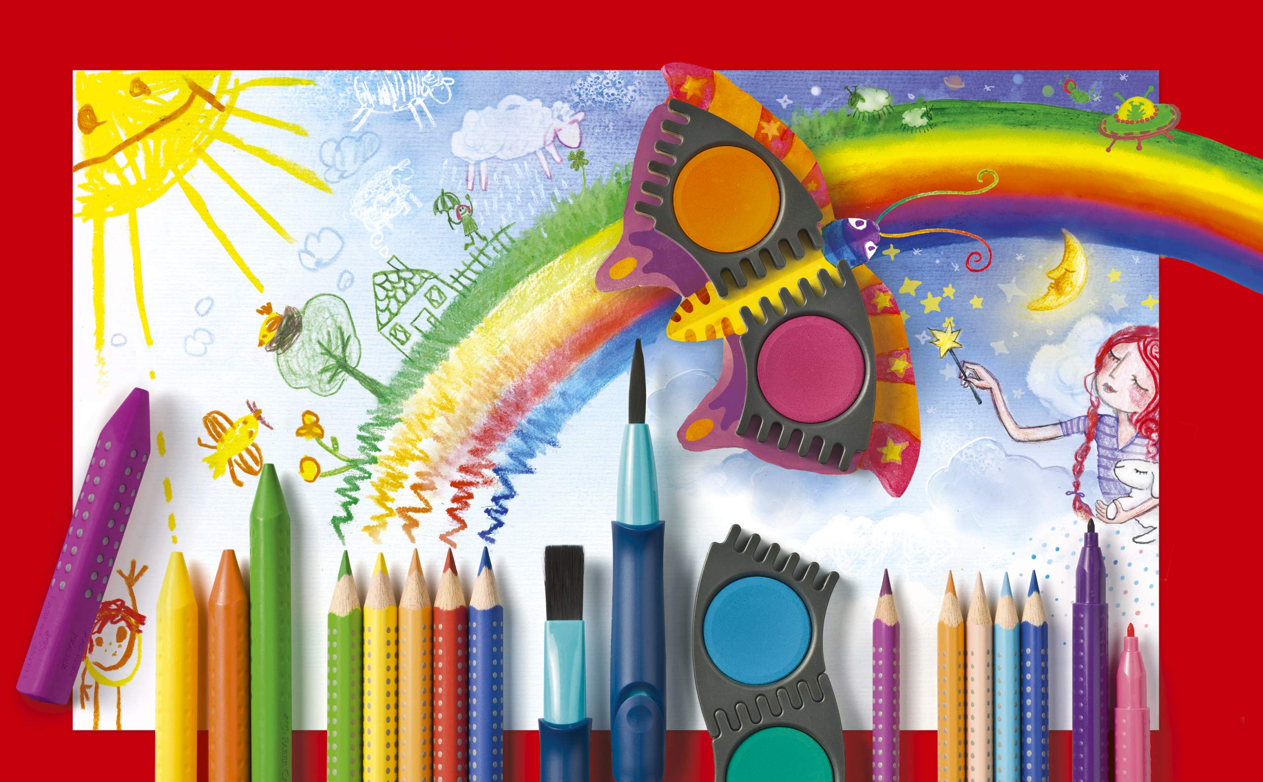 Faber-Castell Jumbo Grip Crayons (12-Pack) – Chunky Erasable Crayons for Kids