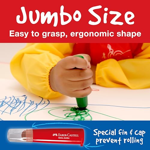 Faber-Castell Little Creatives 6-Count Extra Jumbo Washable Markers – Non-Toxic, Crush-Proof Tips for Toddlers Ages 3+