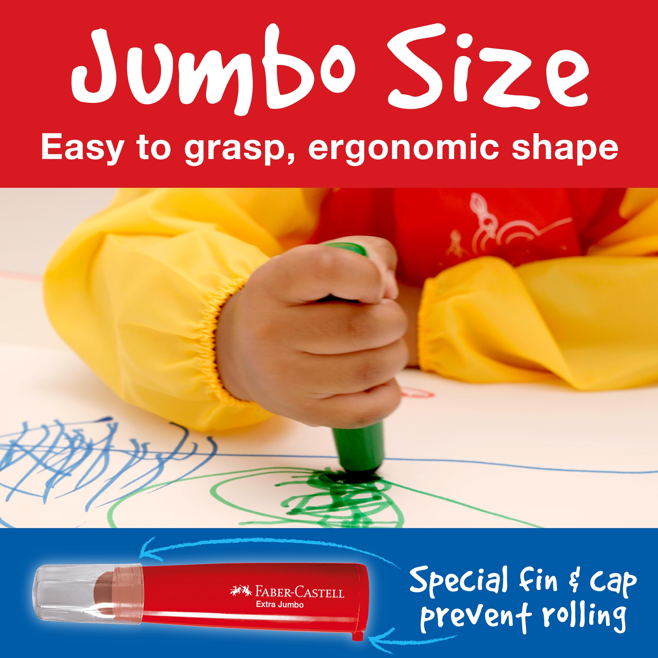 Faber-Castell Little Creatives 6-Count Extra Jumbo Washable Markers – Non-Toxic, Crush-Proof Tips for Toddlers Ages 3+