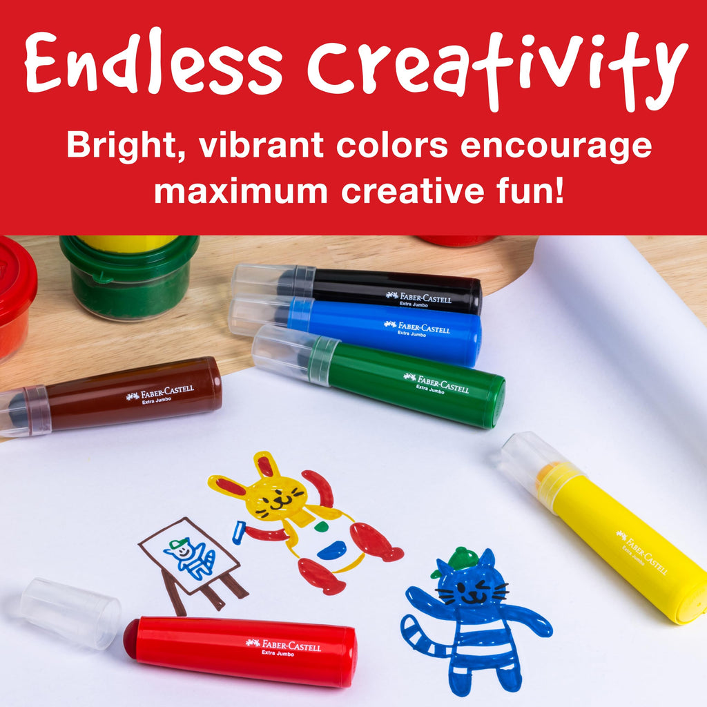 Faber-Castell Little Creatives 6-Count Extra Jumbo Washable Markers – Non-Toxic, Crush-Proof Tips for Toddlers Ages 3+