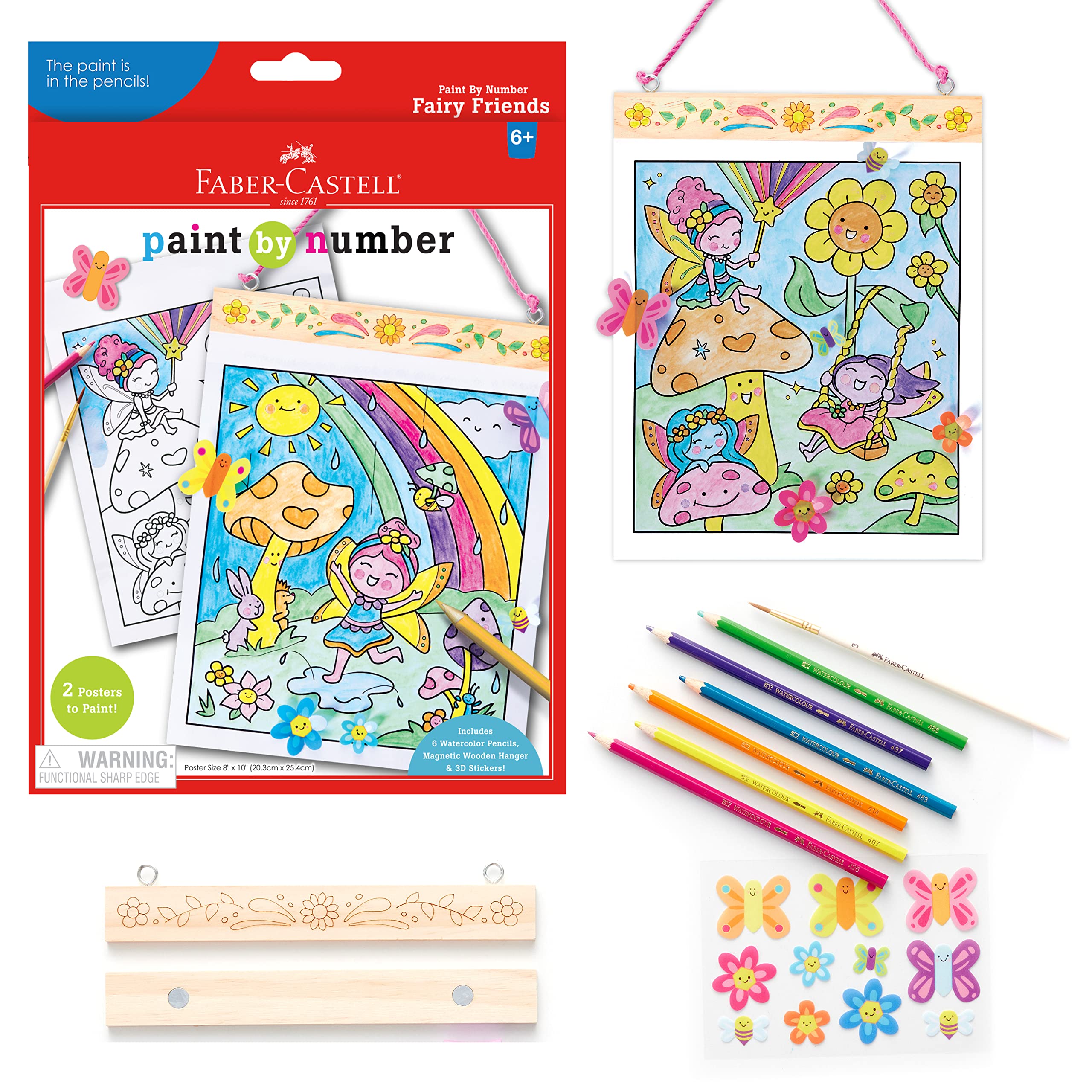 Faber-Castell Paint by Number Fairy Friends – Double-Sided Poster with Watercolor Pencils for Kids Ages 6+