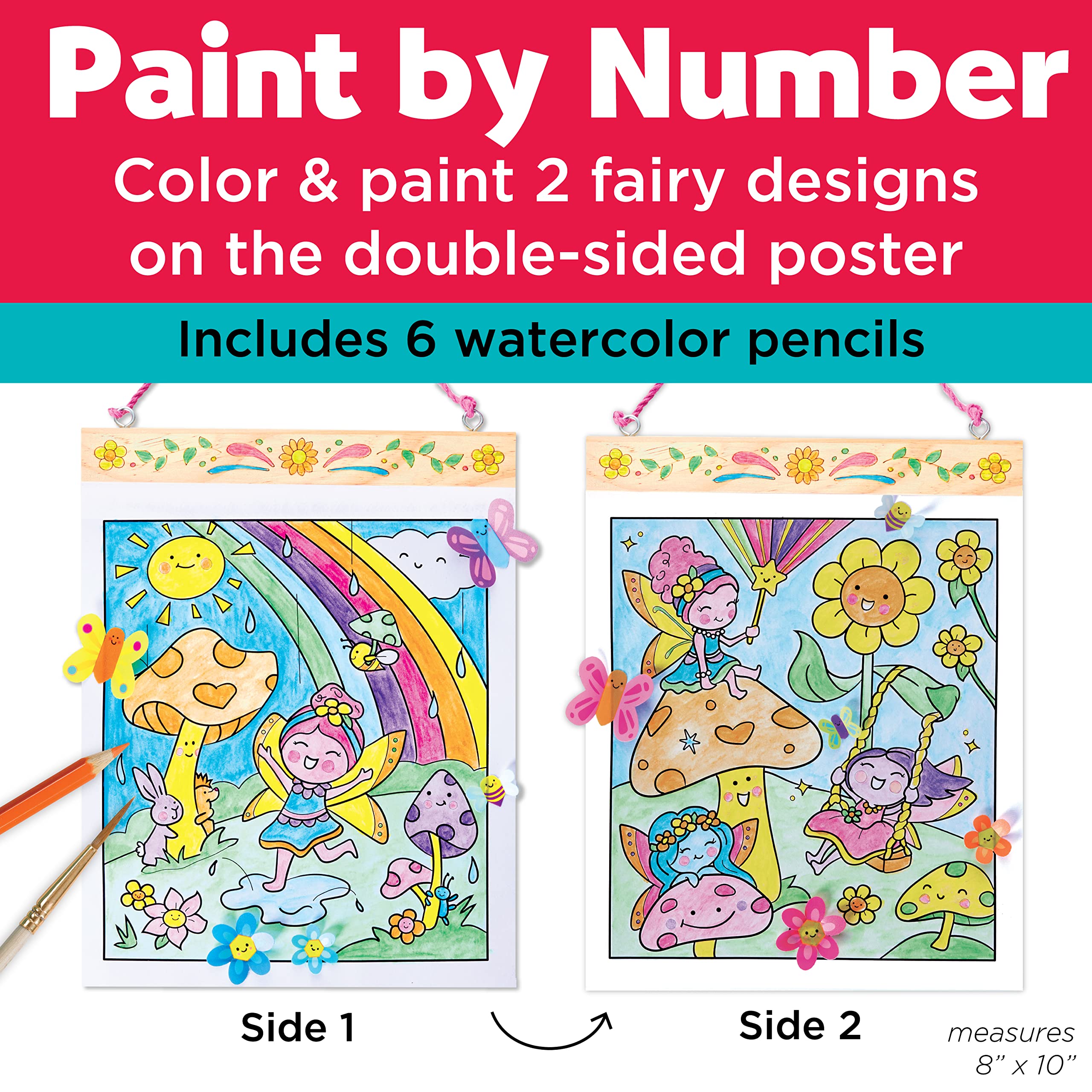 Faber-Castell Paint by Number Fairy Friends – Double-Sided Poster with Watercolor Pencils for Kids Ages 6+