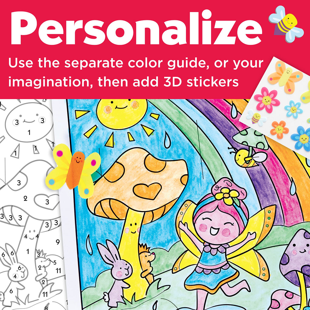 Faber-Castell Paint by Number Fairy Friends – Double-Sided Poster with Watercolor Pencils for Kids Ages 6+