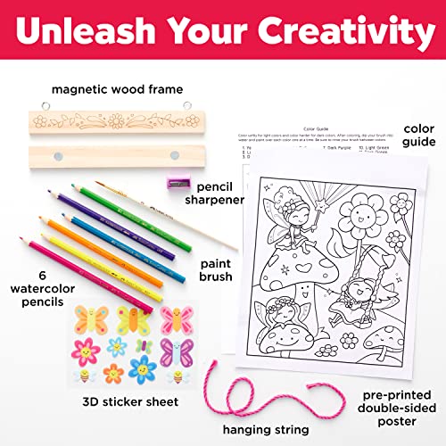 Faber-Castell Paint by Number Fairy Friends – Double-Sided Poster with Watercolor Pencils for Kids Ages 6+