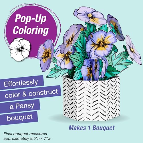 Faber-Castell Pop Up Coloring Bouquet: Pansy – 3D Adult Coloring Craft Kit with 5 Markers