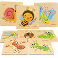 Faburo Wooden Puzzles for Toddlers 1-3 – 8 Insect Animal Shapes, Montessori Educational Toy