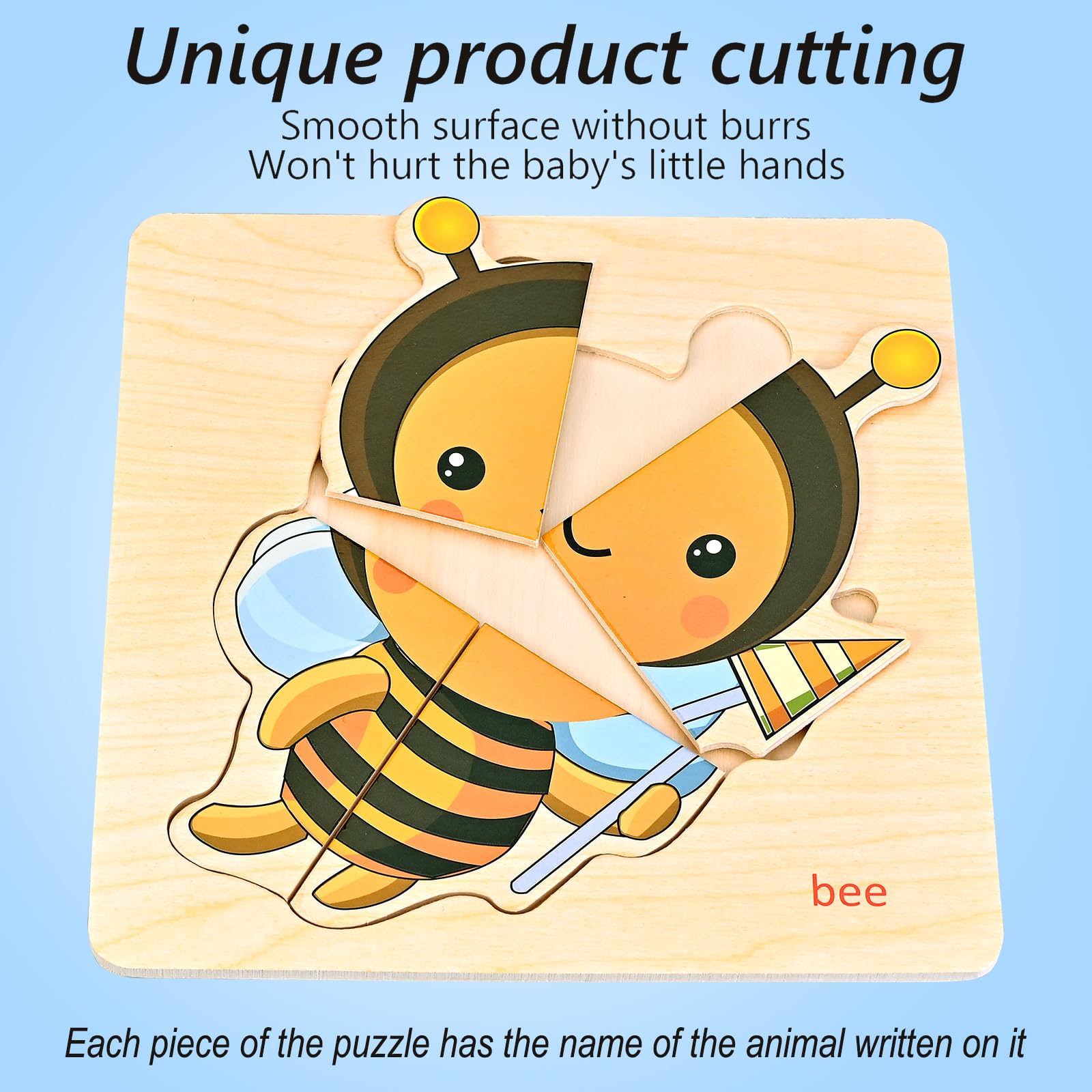 Faburo Wooden Puzzles for Toddlers 1-3 – 8 Insect Animal Shapes, Montessori Educational Toy
