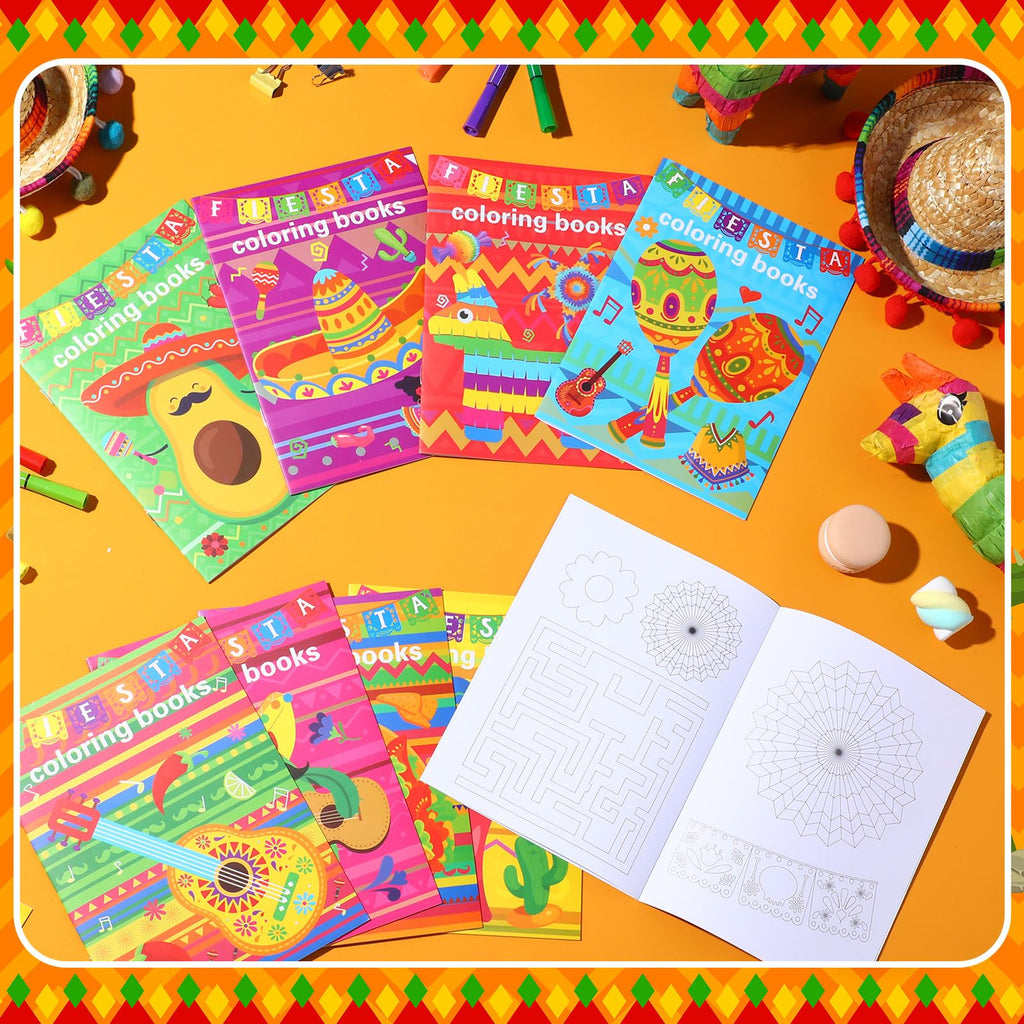 Faccito 24-Pack Mini Fiesta Coloring Books – Mexican Theme, 96 Patterns, Party Favors
