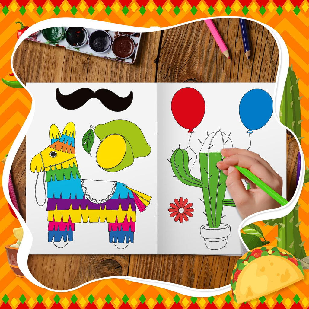 Faccito 24-Pack Mini Fiesta Coloring Books – Mexican Theme, 96 Patterns, Party Favors