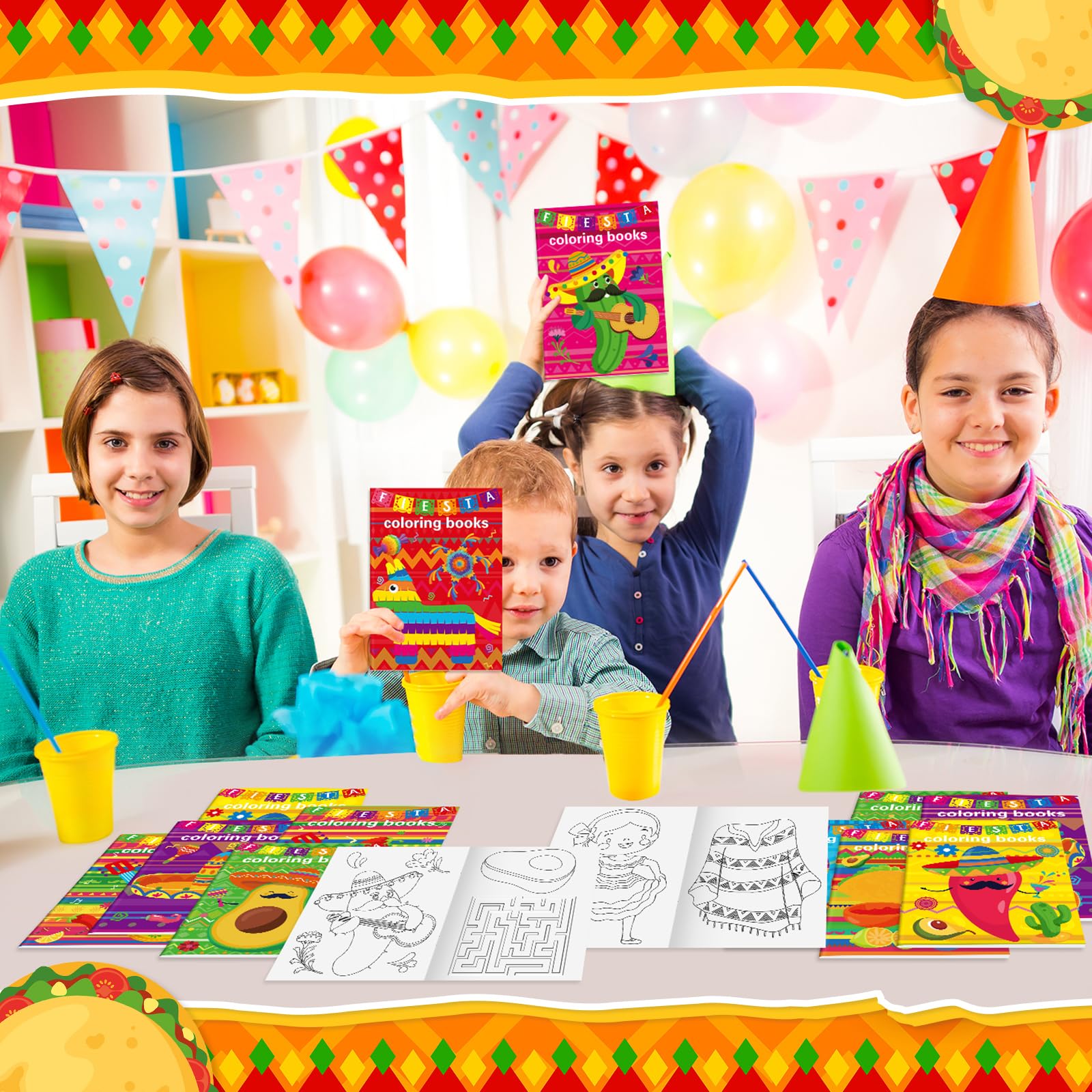 Faccito 24-Pack Mini Fiesta Coloring Books – Mexican Theme, 96 Patterns, Party Favors
