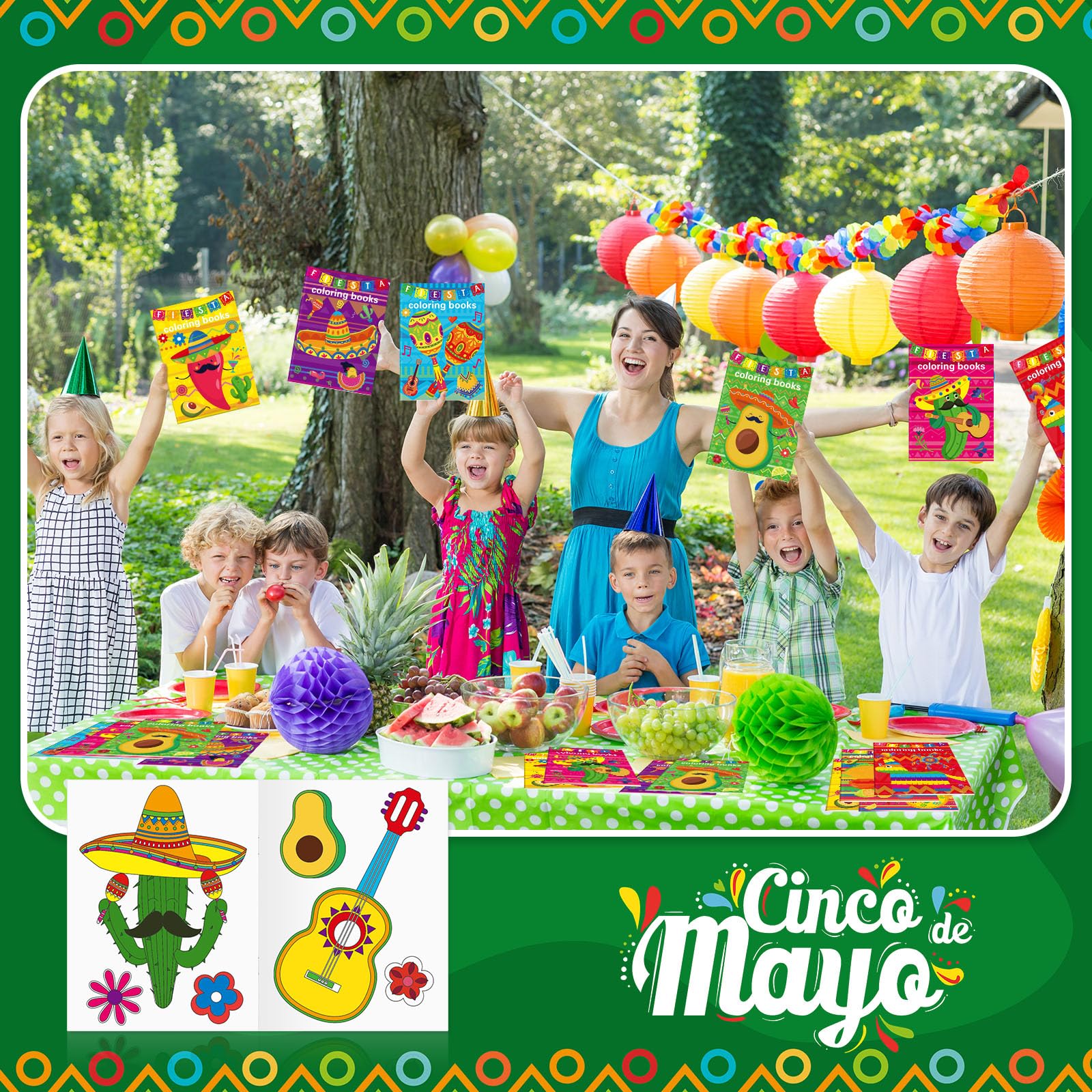 Faccito 24-Pack Mini Fiesta Coloring Books – Mexican Theme, 96 Patterns, Party Favors