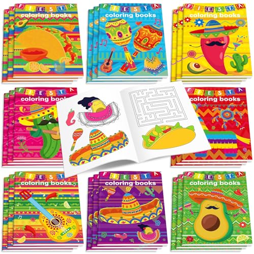 Faccito 24-Pack Mini Fiesta Coloring Books – Mexican Theme, 96 Patterns, Party Favors