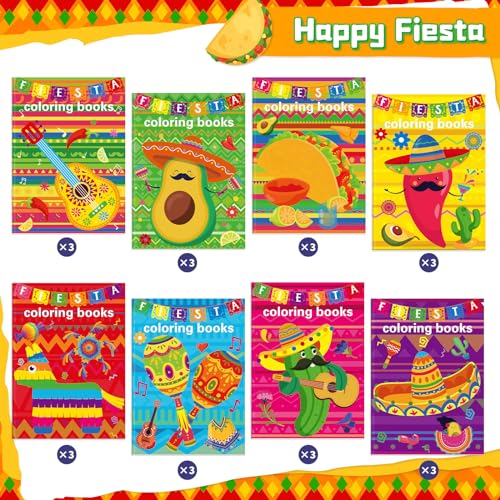 Faccito 24-Pack Mini Fiesta Coloring Books – Mexican Theme, 96 Patterns, Party Favors