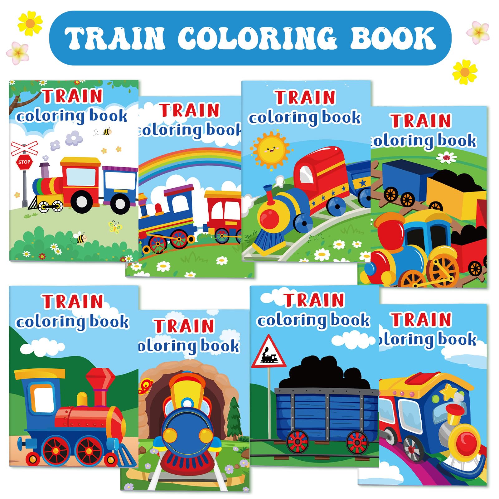 Faccito 24-Pack Mini Train Coloring Books – 112 Patterns, Party Favors for Kids