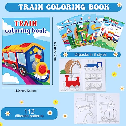Faccito 24-Pack Mini Train Coloring Books – 112 Patterns, Party Favors for Kids