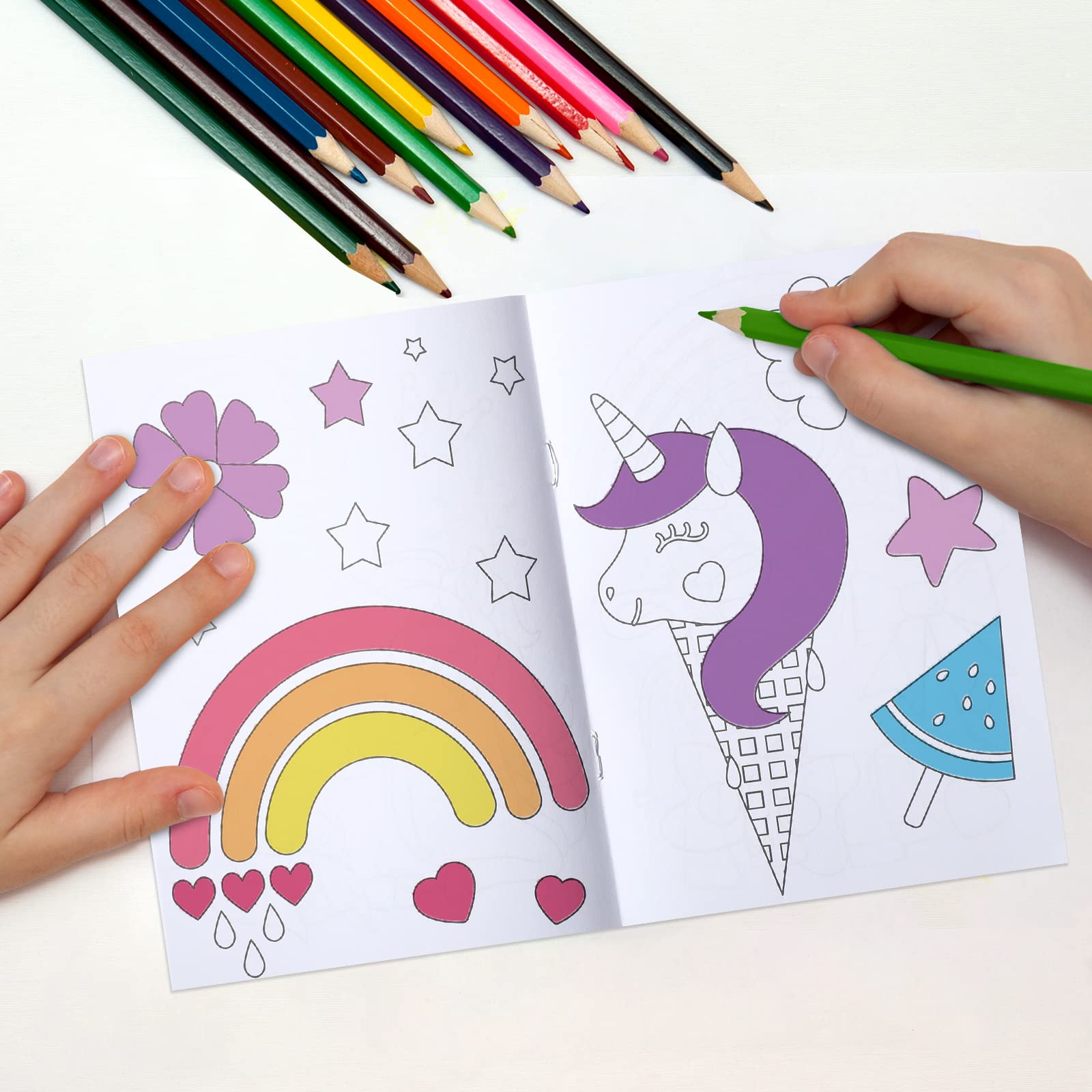 Faccito 24-Pack Mini Unicorn Coloring Books for Kids Party Favors, Toddler Activity Set – 8 Designs, 12 Pages Each