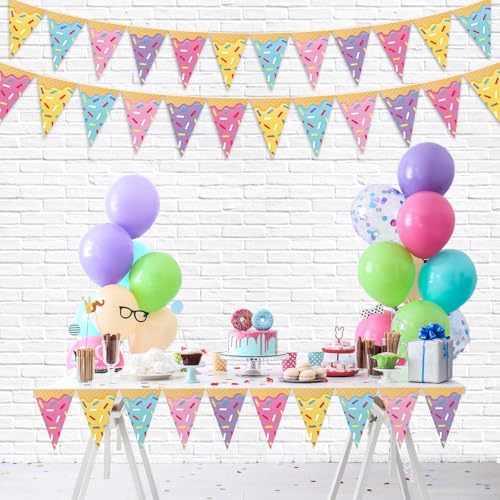 Faccito 5-Piece Donut Ice Cream Paper Pennant Banners - 9.84ft Each, Pre-Assembled Triangle Flags for Party Decorations
