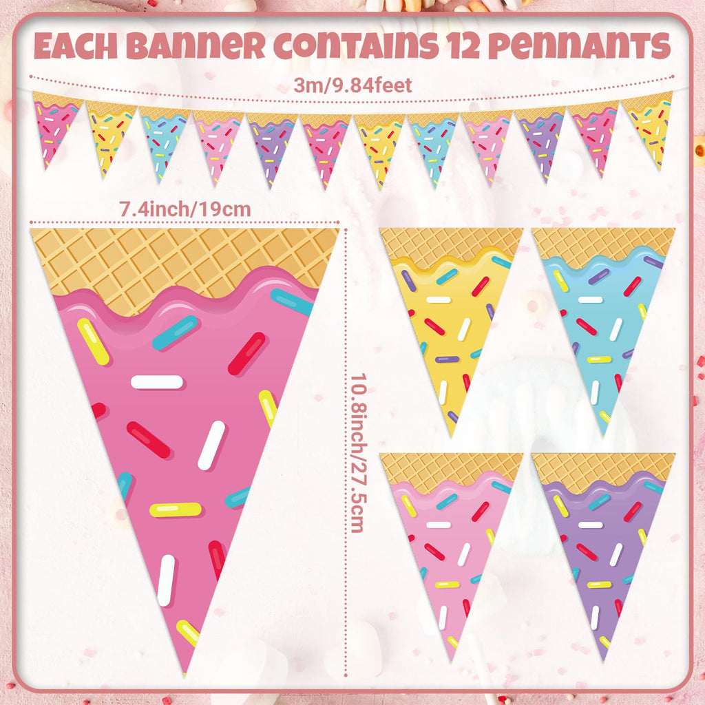 Faccito 5-Piece Donut Ice Cream Paper Pennant Banners - 9.84ft Each, Pre-Assembled Triangle Flags for Party Decorations