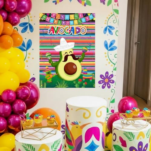 Faccito Avocado Pin the Sombrero Game Kit - Mexican Fiesta Party Supplies with 24 Stickers, Blindfold, and 21x28 Inch Poster for Cinco de Mayo and Birthday Parties