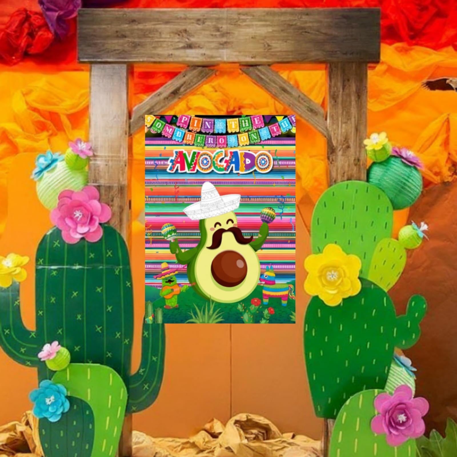 Faccito Avocado Pin the Sombrero Game Kit - Mexican Fiesta Party Supplies with 24 Stickers, Blindfold, and 21x28 Inch Poster for Cinco de Mayo and Birthday Parties