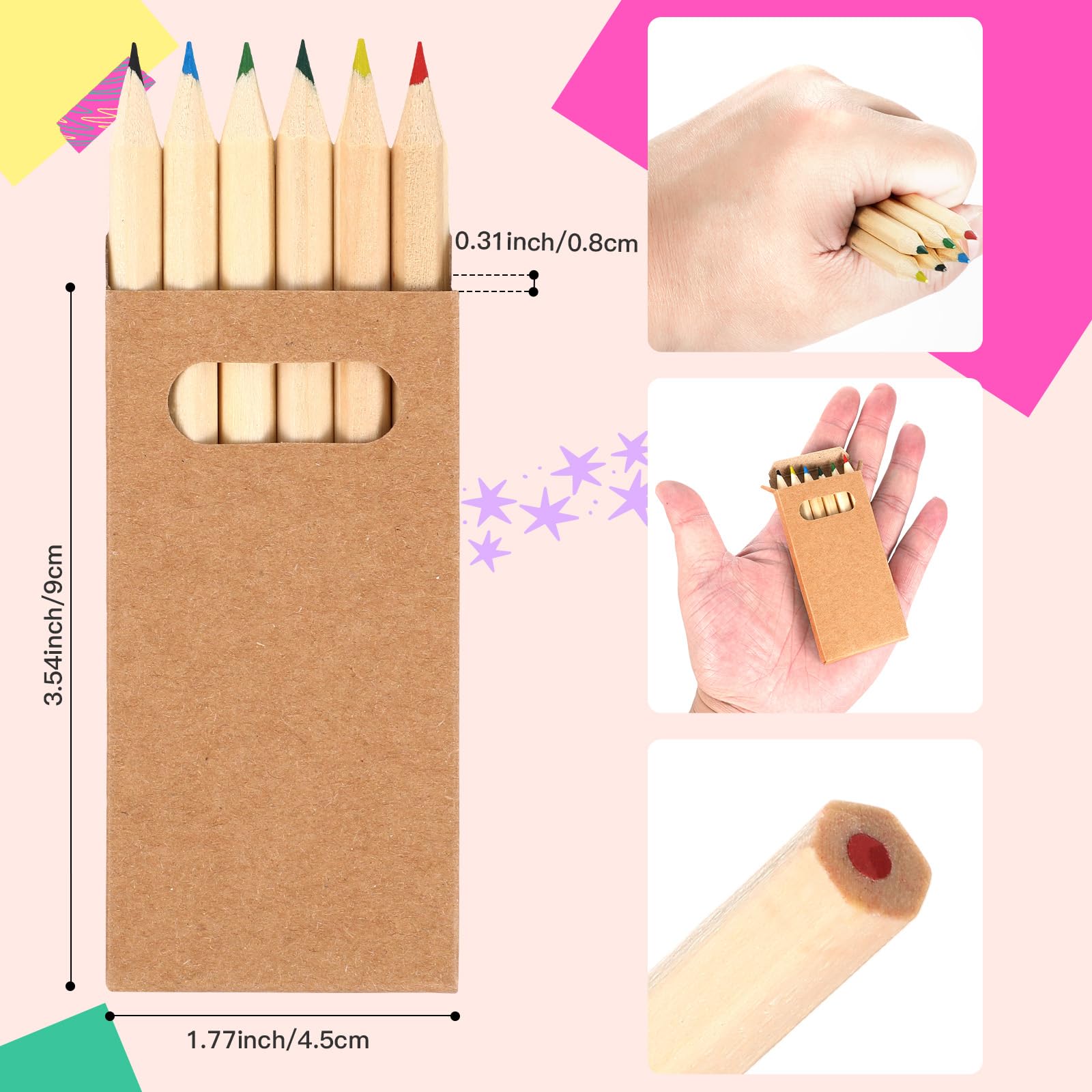 Faccito Mini Colored Pencils Bulk - 15 Boxes of 90 Short 3.5-Inch Pencils for Kids' Drawing and Coloring Activities